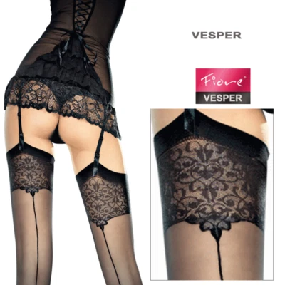 FIORE VESPER 20 DEN Calze Velate per Reggicalze con Riga e Balza Alta Lavorata - Immagine 1 di 4