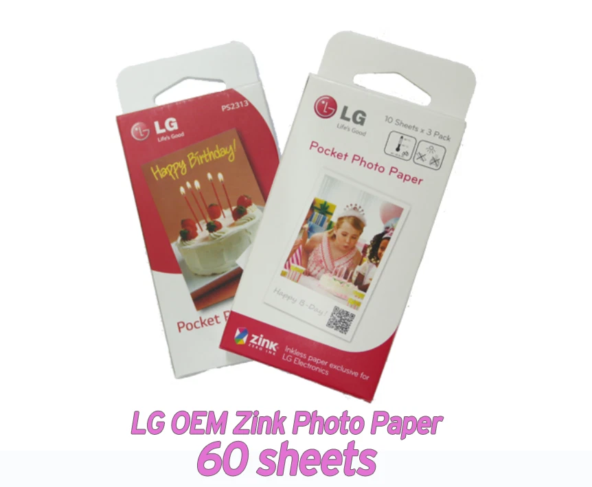 LG OEM Zink 60 Sheets 2"x3" Photo for Pocket Printer PD261 251 269 221 233 239  - Image 1 of 4
