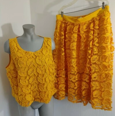 New York & Co 7th Avenue Bright Yellow Floral Suit Skirt & Top Size XL NWT  - Image 1 of 4