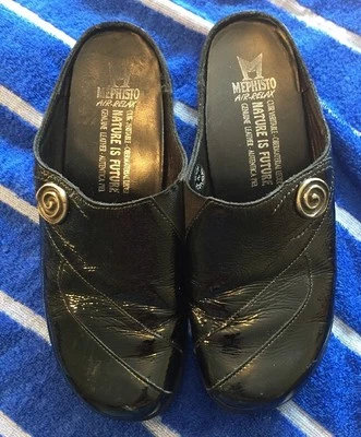 Mephisto Black Patent Leather Mules Flats Clogs NATURE FUTURE Womens 6 - Image 1 of 4