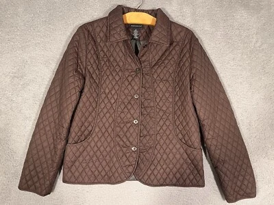 Rafaella Womens Quilted Jacket Snaps Collared Brown Size 10 Nylon Polyester - Image 1 of 4