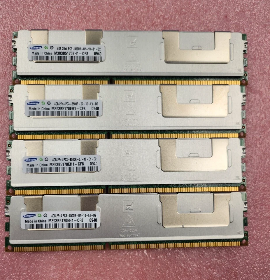 Samsung 16GB (4x 4GB) 4Rx8 PC3-8500R DDR3-1066Mz ECC Server RAM M393B5170EH1-CF8 - Image 1 of 1