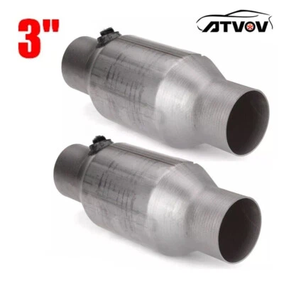 2x 3" Universal High Flow Catalytic Cat Converter Stainless Weld-on Heat Shield - Image 1 of 4