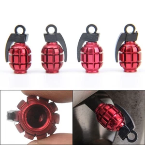 Tire Wheel Valve Stem Caps Set Red Metal Grenade Bomb Air Dust Cover Universal - Picture 1 of 11