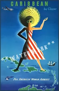 Póster Pan Am Clipper 1951 Caribe Vintage Estampado Estilo Retro Aerolínea Viajes - Imagen 1 de 4