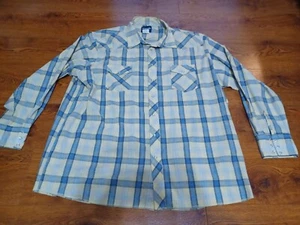 Wrangler Western Pearl Snap Mens sz 3XT Yellow Blue Plaid Long Sleeve Shirt - Picture 1 of 13