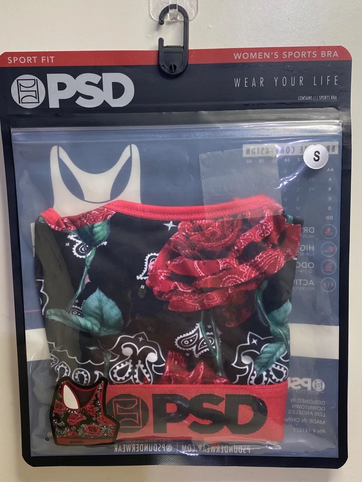 PSD Womens Bandana Roses Sports Bra Size Small