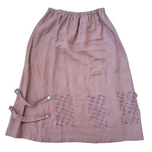 Blue Fish Linen Mauve Skirt Artistic Print Buttoned Strap Detail Lagenlook - Picture 1 of 8