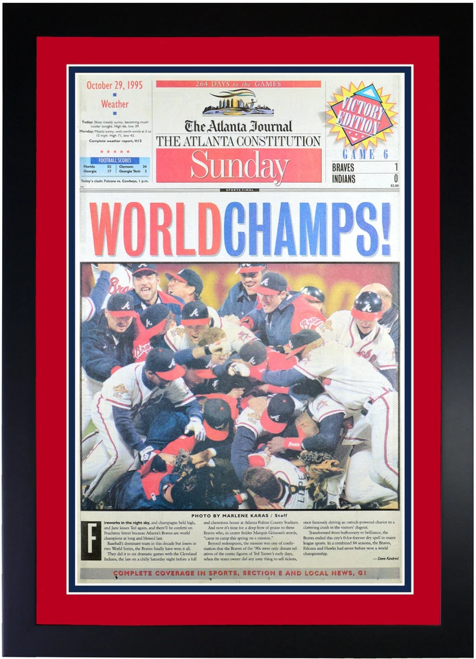 Periódico Atlanta Braves World Series Champions 1995 ¡reimpresión mate y enmarcado! Foto 1 de 1