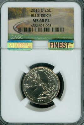 2015 D BLUE RIDGE QUARTER NGC MS68 PL PQ MAC FINEST & SPOTLESS  RARE . - Image 1 of 2