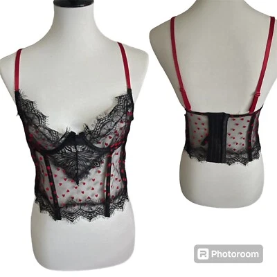 Dreamgirl Bustier Corsé Lencería Mujer Mediana Negra Roja Corazones Encaje VDAY NUEVO CON ETIQUETAS Foto 1 de 4