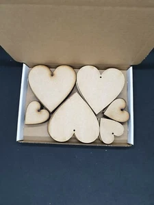 x18 6mm MDF Heart Blanks Embellishment Hanging Hole Bunting 10cm and 5cm - Picture 1 of 1