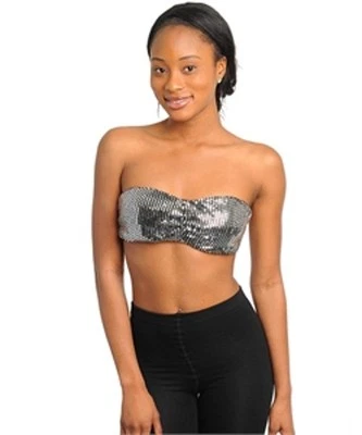 ¡NUEVO! CHARLOTTE RUSSE TOP SIN TIRANTES SEXY DE LENTEJUELAS PLATEADAS, JUNIORS S/BUSTO 30" Foto 1 de 2