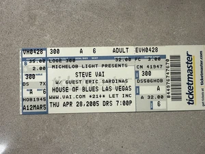 STEVE VAI Ticket Stub House of Blues Concert 4-28-05 Las Vegas - Picture 1 of 2