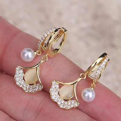 Pendientes colgantes de cristal enchapado en oro de 18k ópalo joyería pendientes para mujer niña Foto 1 de 4