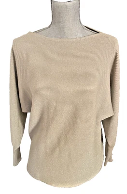 VILA MILAN SWEATER  DECORATIVE BUTTONS COTTON BLEND TAN LUREX RAGLAN SLEEVE SZ M - Image 1 of 4