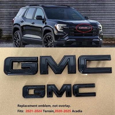 Juego 2 Insignia Emblema GMC Negra Rejilla Trasera OEM para 2021-2024 Terreno Brillo Foto 1 de 4