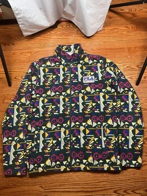 Fila Jacket Mens Medium Fleece Expedition Daymond Polar AOP Print Gorpcore Retro - Image 1 of 4