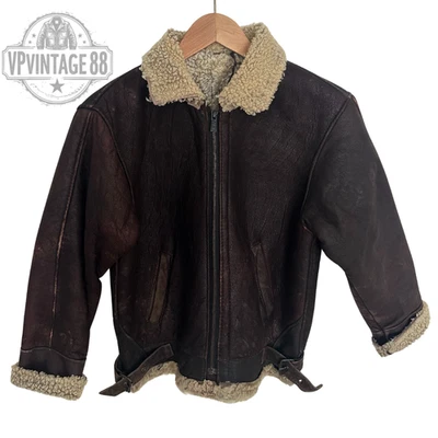Vintage B-3 Aviator Bomber Jacket Brown Sheepskin Shearling Leather Flight - Image 1 of 4