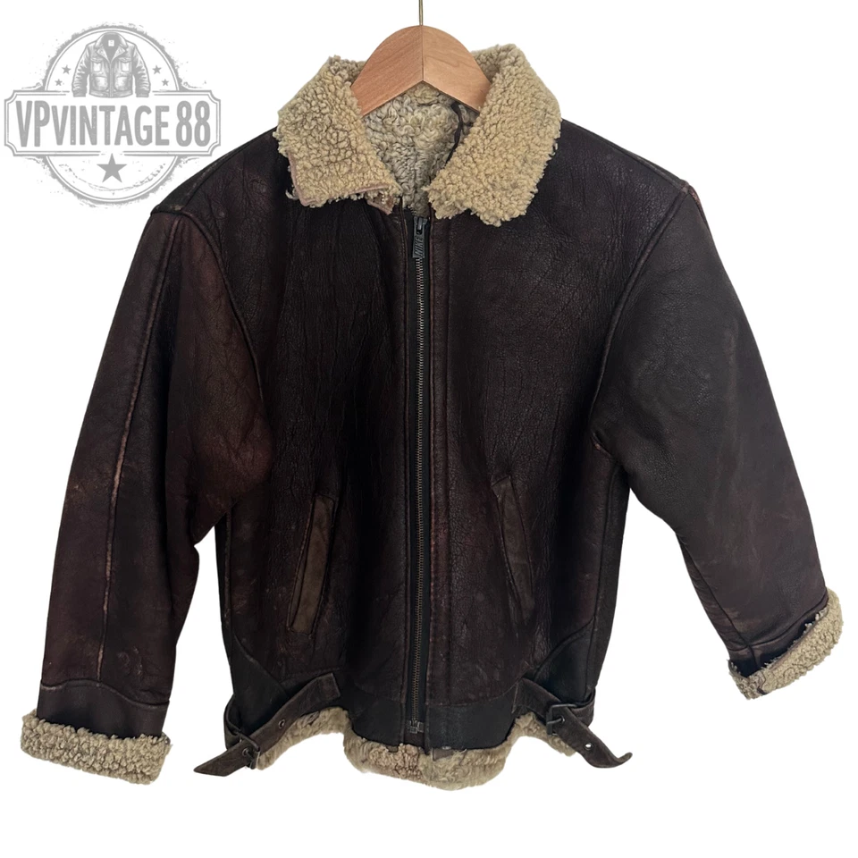Vintage B-3 Aviator Bomber Jacket Brown Sheepskin Shearling Leather Flight - Image 1 of 4