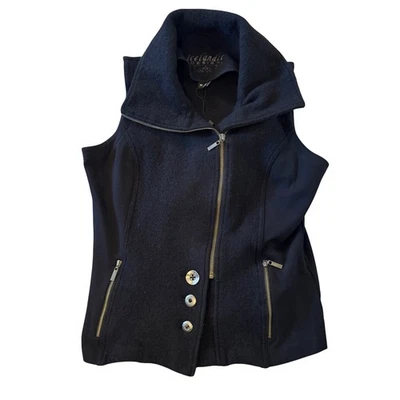 Chaleco de lana negro diseño islandés nuevo sin etiquetas para mujer talla M cuello cremallera bolsillos botón Foto 1 de 4