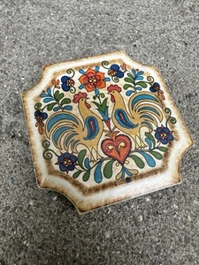 Rooster Ceramic Tile Magnet Farmhouse Colorful Flowers - Picture 1 of 5