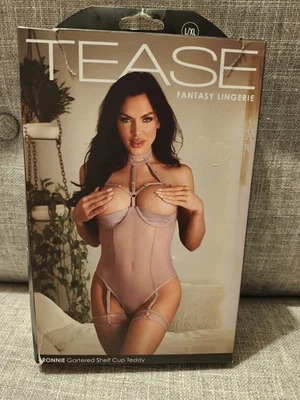 Fantasy Lingerie Tease Ronnie Gartered Shelf Cup Teddy Pale Mauve - Image 1 of 4