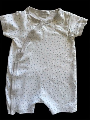 Kissy Kissy White/blue/Grey Stars Pima Cotton Short Sleeve Romper-3-6Mos - Image 1 of 4