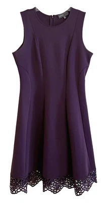 Donna Ricco New York Size 14 Purple Round Neck Sleeveless A-line Dress Lace Hem - Image 1 of 4