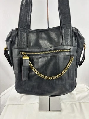 Bolso de Hombro B Makowsky Bolso de Mano Cuero Negro Latón Cadena Herrajes Bolsillos Foto 1 de 4