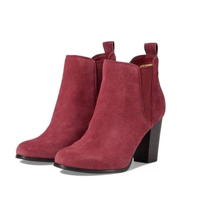 MICHAEL KORS Women's Evaline Suede Heeled Bootie 9M Mulberry Red Pull-On NWOB - Image 1 of 4