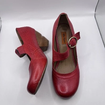 Miz Mooz Elroy Heels Womens 6.5 Red Leather Mary Jane Buckle Embroidered - Image 1 of 4