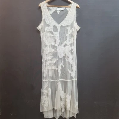 复古透明网眼蕾丝覆盖礼服婚礼亮片垂腰翻盖 18 码 — 第 1/4 张图片