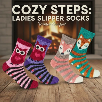 ladies Womens Slipper Gripper Socks Fluffy Bed Socks Thermal 4-8 4 pairs