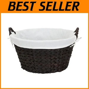 Water Hyacinth Round Wicker Laundry Basket, Handles, Brown - Picture 1 of 10