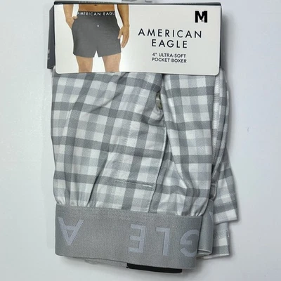 Calzoncillos Boxer American Eagle 4" Bolsillo Ultra Suave MEDIANO Gris Blanco Caja Guinga Foto 1 de 4