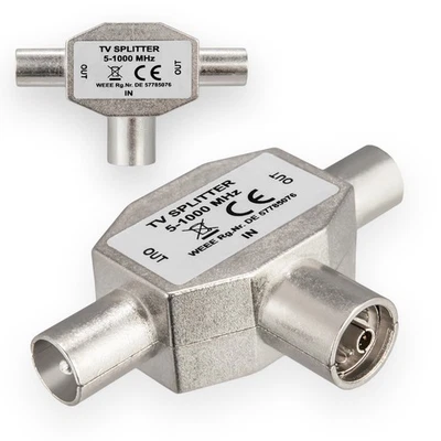 TV Antennen Splitter Verteiler T stück Weiche Adapter Kabel Koaxial Kupplung UHD - Bild 1 von 4