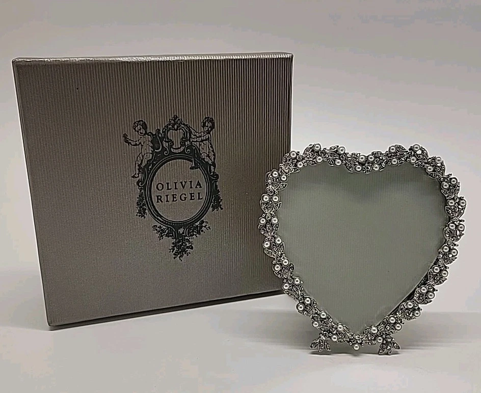 Olivia Riegel Contessa Heart Picture Frame Crystals Pearls With Tag