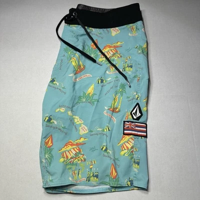 Volcom Board Shorts Mens Mod Tech Hawaii Swim Trunks Surf Beach UK Flag Size 31 - Image 1 of 4