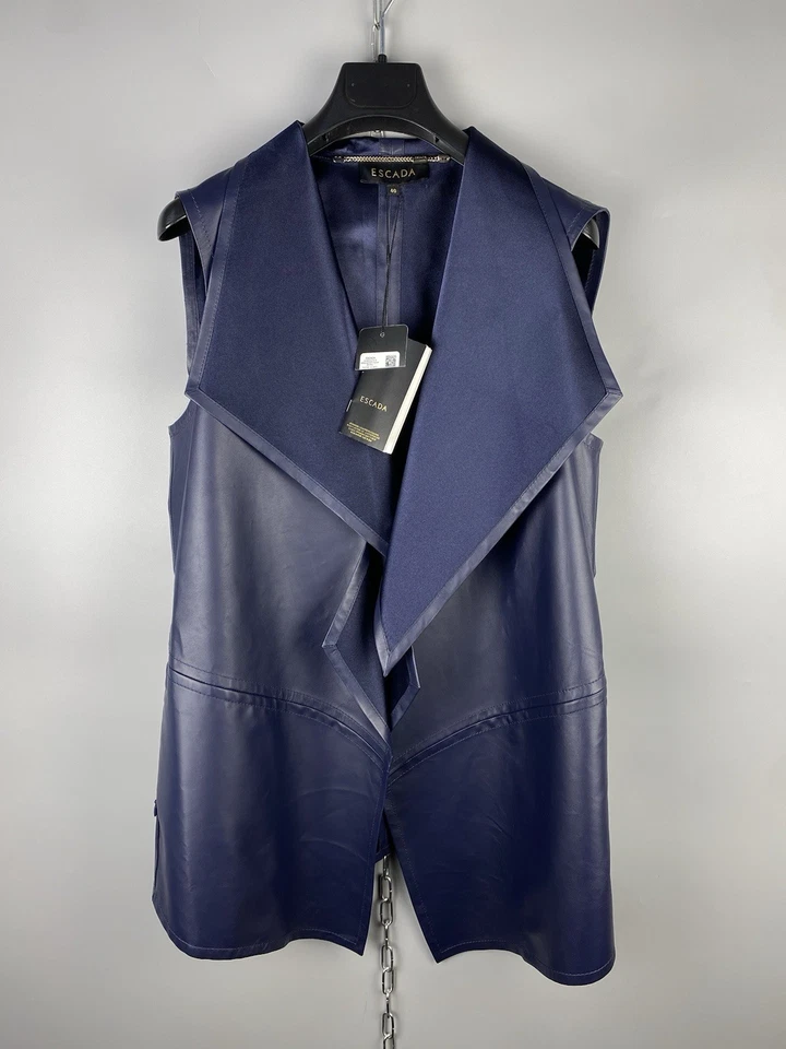 BNWT Escada Luxury Soft Lamb Leather Blue Sleeveless Vest Gilet Size M - Image 1 of 4