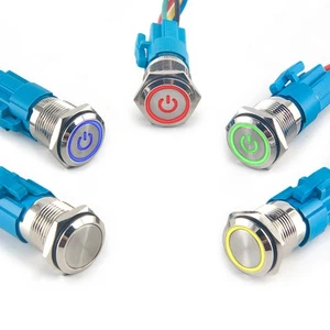 Drucktaster Druckschalter mit Buchsenkabel KFZ LED 3V-220V 3A/5A Ø 12/16/19/22mm - Picture 1 of 14