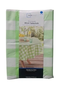 Mainstays Green & White Checkerboard Peva Vinyl Tablecloth Round 70" Diameter - Picture 1 of 2