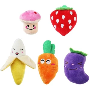 Paquete de 5 frutas verduras chirriantes pequeños peluches cachorro perro juguetes para masticar 2,8"-5,5" - Imagen 1 de 9