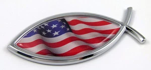 Jesus Fish USA Flag American Car bike Auto Chrome Emblem Decal Sticker Christian - Foto 1 di 2