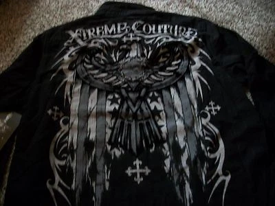 Camisa de vestir XTREME COUTURE para hombre con botones MANGA LARGA negra Phoenix mediana grande XL Foto 1 de 4
