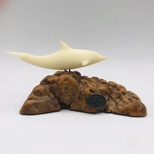 Statuina scultura delfino John Perry vintage legno burl nautica - Foto 1 di 7