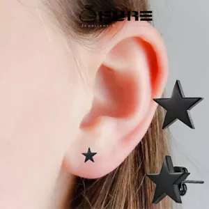 Hypoallergenic Surgical Steel Black Small Star Ear Stud Earrings For Women Men - Picture 1 of 6