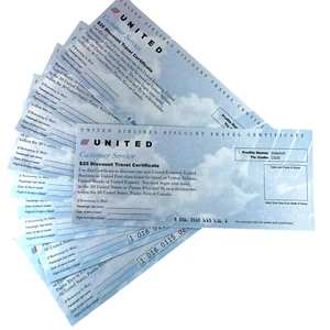 United Airlines Travel Ticket Certificate Passes Ephemera Lot of 10 *Not Valid* - Picture 1 of 6