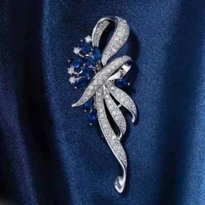 Exquisite Marquise &  Round Cut 4.85CT Sapphire Unique Design Stylish Brooch Pin - Image 1 of 4