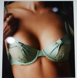 $228 Kiki De Montparnasse Women's Green Cecile Bow Lace Demi Bra Size 34B Sage - Picture 1 of 5